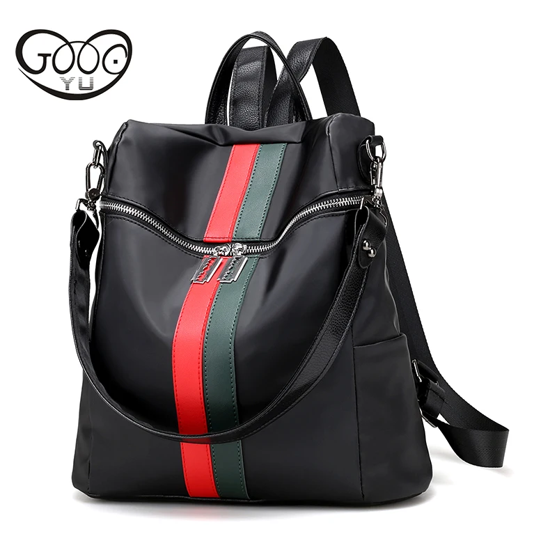 

Nylon waterproof laptop backpack women Stylish square design color bar decoration leather backpack vHigh capacity travel bag
