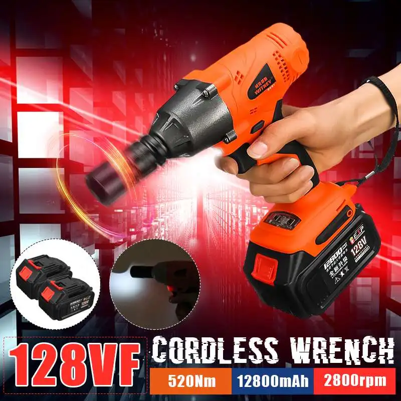 

128V 520Nm Brushless Cordless Electric Wrench Impact Socket W/Rechargeable Battery Hand Drill Installation Power Tools