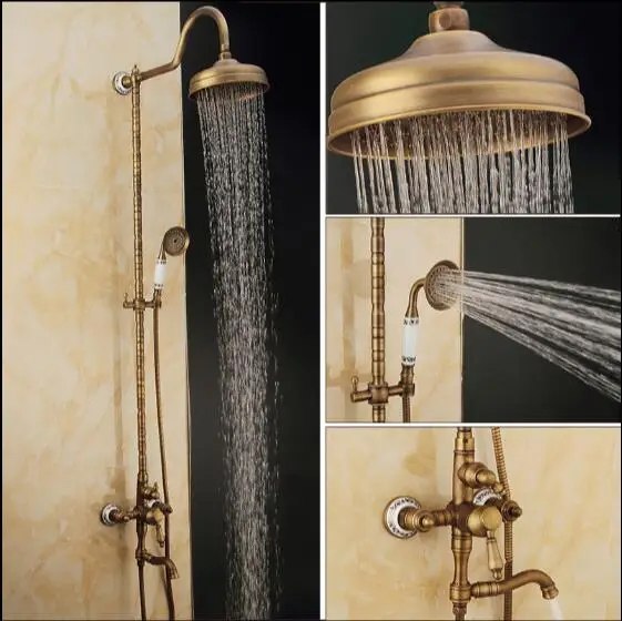 New Luxury Antique Brass Rainfall Shower Faucet Set Mixer Bathtub Mixer