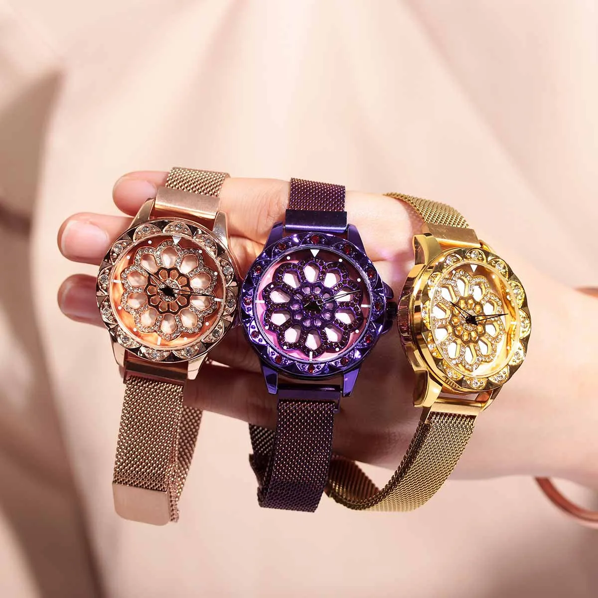 

Luxury Watch Women Rose Gold Woman Stainless Steel Watches Diamond Mesh Strap Ladies Waterproof Watches dames horloge #03