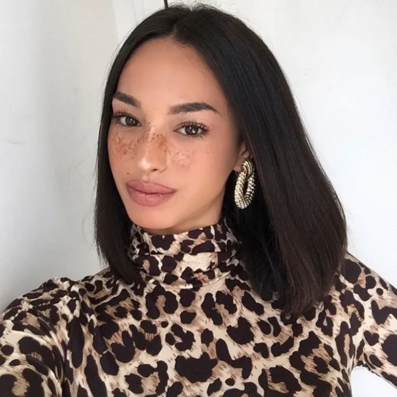 EIFER Леопардовый боди для женщин Сексуальная Bodycon Тощий средства ухода за кожей костюм Водолазка с длинным рукавом
