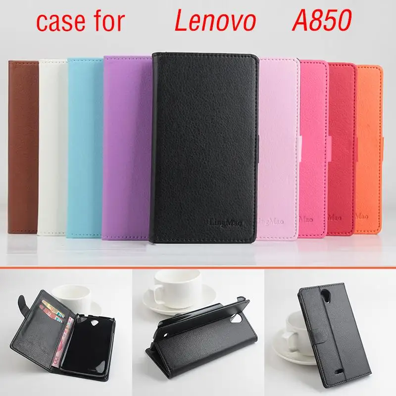 

For Lenovo A850 Litchi Grain Leather Case Cover for Lenovo A850 Luxury Phone Cases with Wallet Stand Card
