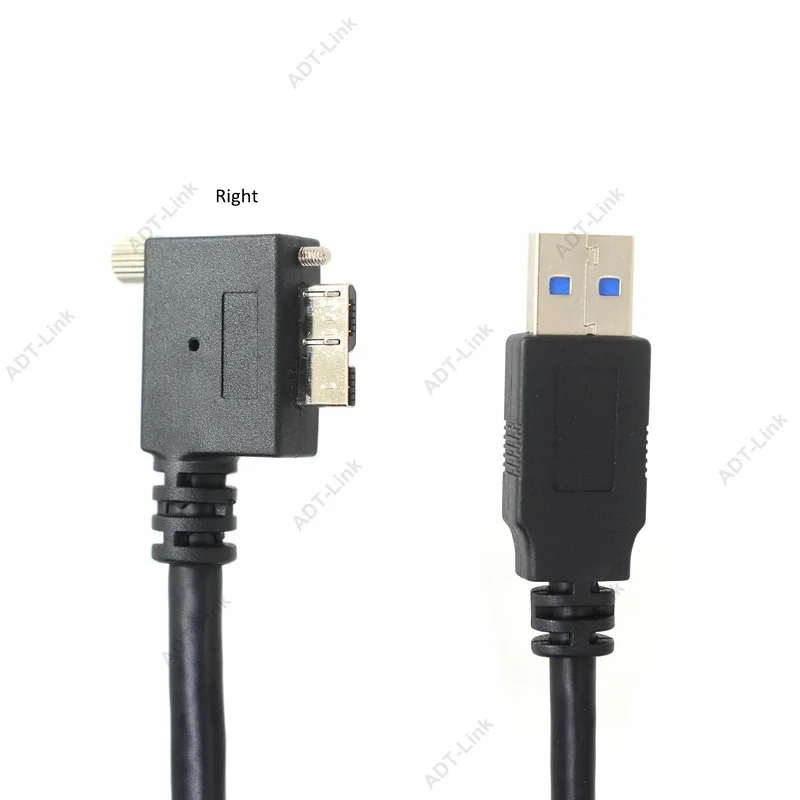 USB 3,0 a-b 90 градусов вправо и влево и вверх и вниз Угловой Micro B USB 3,0 с замком винты крепление кабель для передачи данных 1,2 м 3 м 5 м
