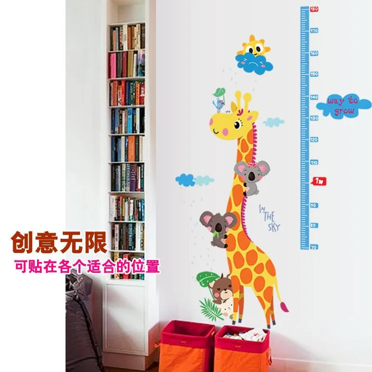 Дети hoogte grafiek muursticker interieur giraf hoogte heerser decoratie kamer Переводные картинки muur art sticker обои HM19002