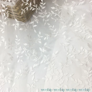 

3yards white leaf hollow Net yarn fabric embroidery lace mesh fabric wedding dress cloth DIY garment accessories curtains