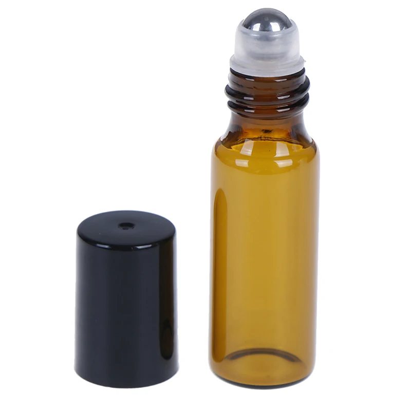 

2/5/10PCS Empty Amber Glass Essential Oil Roll On Bottle Vials With Stainless Steel Metal Roller Ball For Perfume Aromatherapy