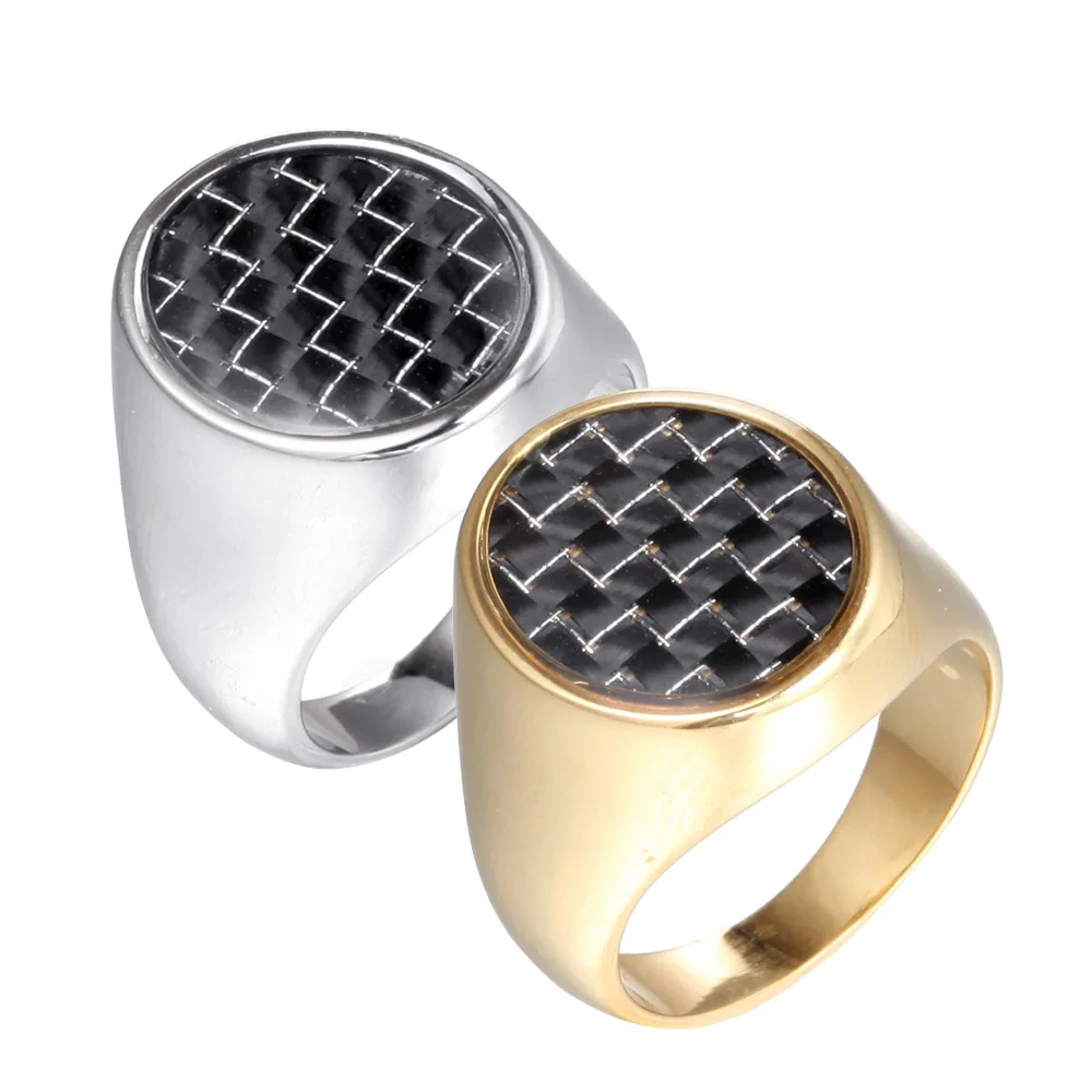 

Stainless Steel Man Men Rings Punk Rock Hip Hop Carbon Fibre Gold Silver Simple Classics for Male Biker Boy Fashion Jewelry Gift