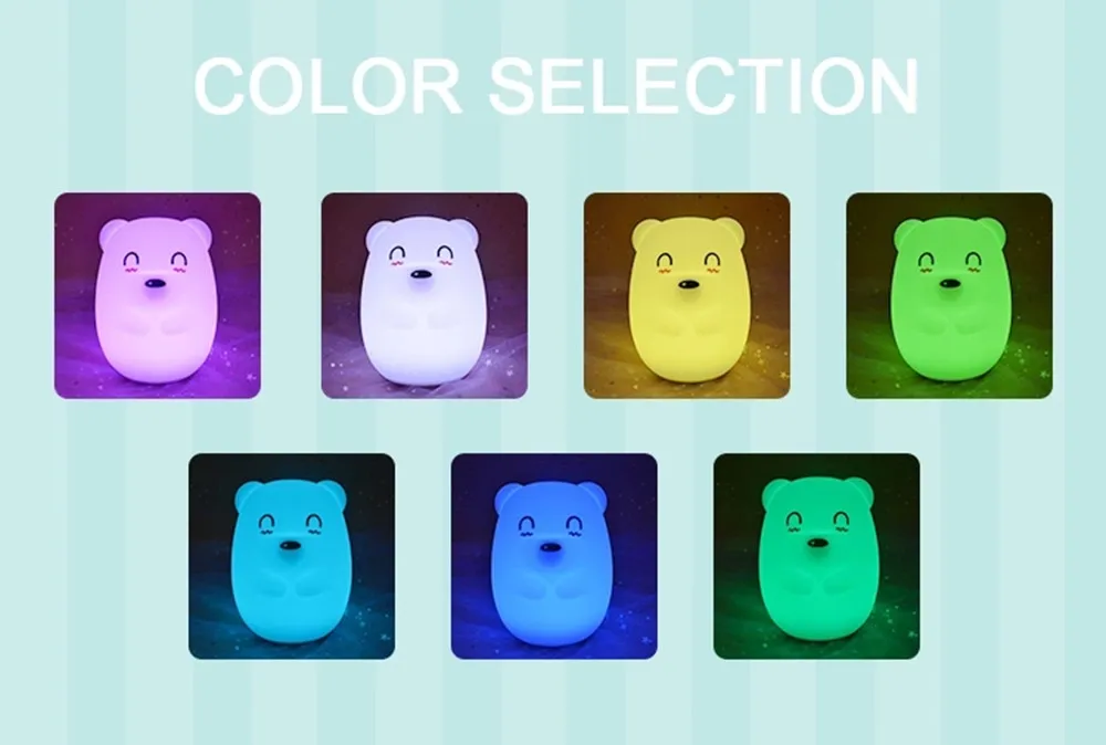 Bear LED Night Light Remote Control Timing Touch Sensor 9 Colors USB Charging Silicone Animal Bedside Lamp for Children Baby (16)