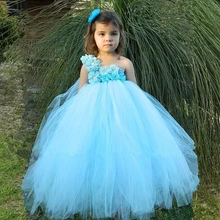 Светильник с голубыми цветами, платье-пачка для девочек Pageant Vestido платье принцессы из тюля детский праздничный костюм на свадьбу бальное платье Детская одежда для девочек в цветочек платья