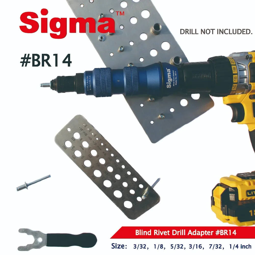 Sigma #BR14 HEAVY DUTY Blind Pop Rivet Drill Adapter Cordless or Electric power drill adaptor alternative air riveter rivet gun