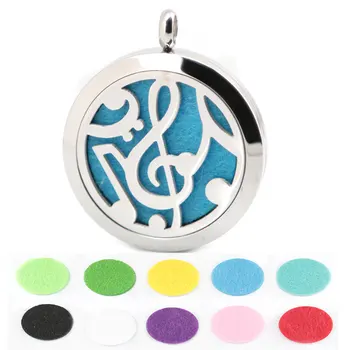 

10pcs 30mm Music Aromatherapy Essential Oil 316 Stainless Steel Perfume Diffuser Locket Necklace with chain