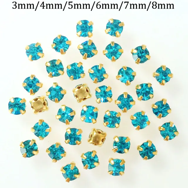 3mm 4mm 5mm 6mm 7mm 8mm Lake Blue Color Gold Bottom Sew On 3mm 4mm 5mm 6mm 7mm 8mm Lake Blue Color Gold Bottom Sew On Rhinestone Diy Clothing Accessories
