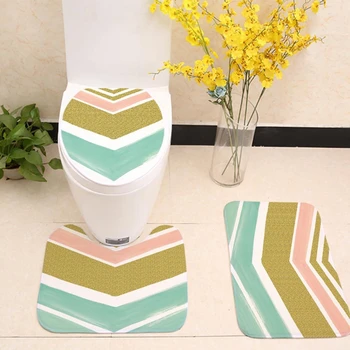 

3pcs Toilet Rugs Nordic Style Geometric Striped Bath Mat Shower Floor Mat Bathroom Carpets Anti-Slip Absorbent Bathroom Foot Pad