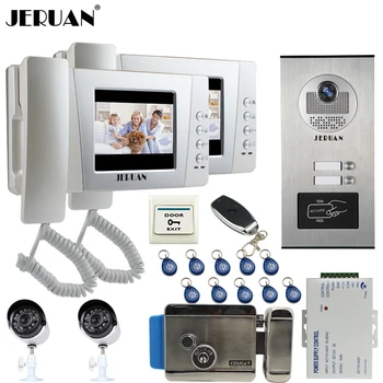 

JERUAN 4.3`` LCD Video Door Phone Intercom System kit 2 Monitor RFID Access Camera for 2 Household Apartment + 2 Analog Camera