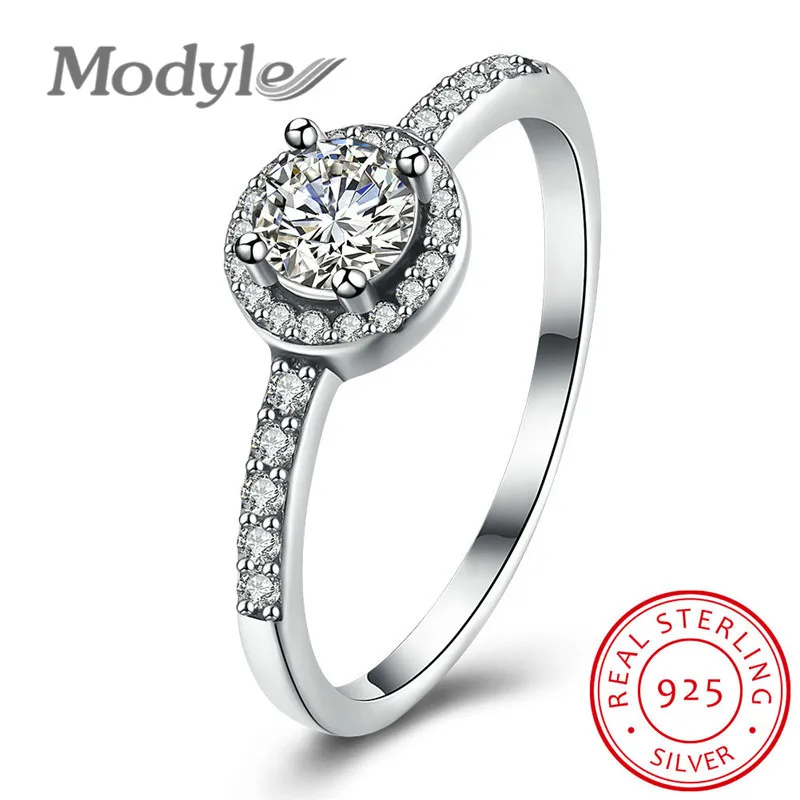 

Modyle Classic 100% 925 Sterling Silver Vintage Clear CZ Finger Ring Women Luxury Fashion Jewelry
