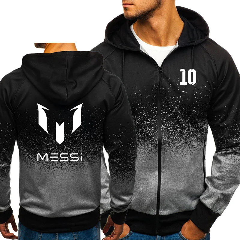 Messi 10 Толстовки с принтом толстовки с градиентом цвета для мужчин весна осень флисовая куртка на молнии мужская уличная хип хоп Harajuku мужская одежда