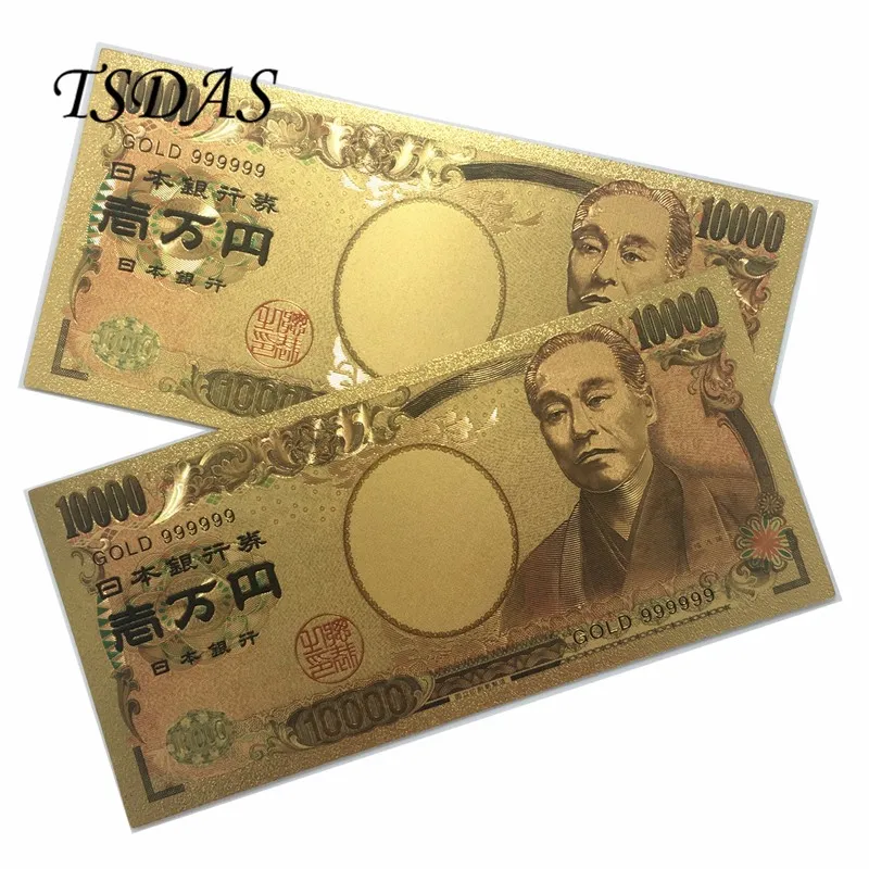 Горячая золотой 999 Цвет банкноты Япония 10000 иен Золотая фольга банкноты 10 шт./лот Япония 10000 иен банкноты