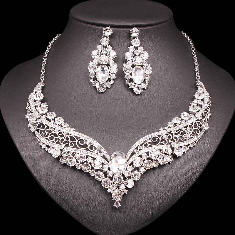 Fashion Crystal Rhinestone Necklace Earrings Jewelry Sets Bridal