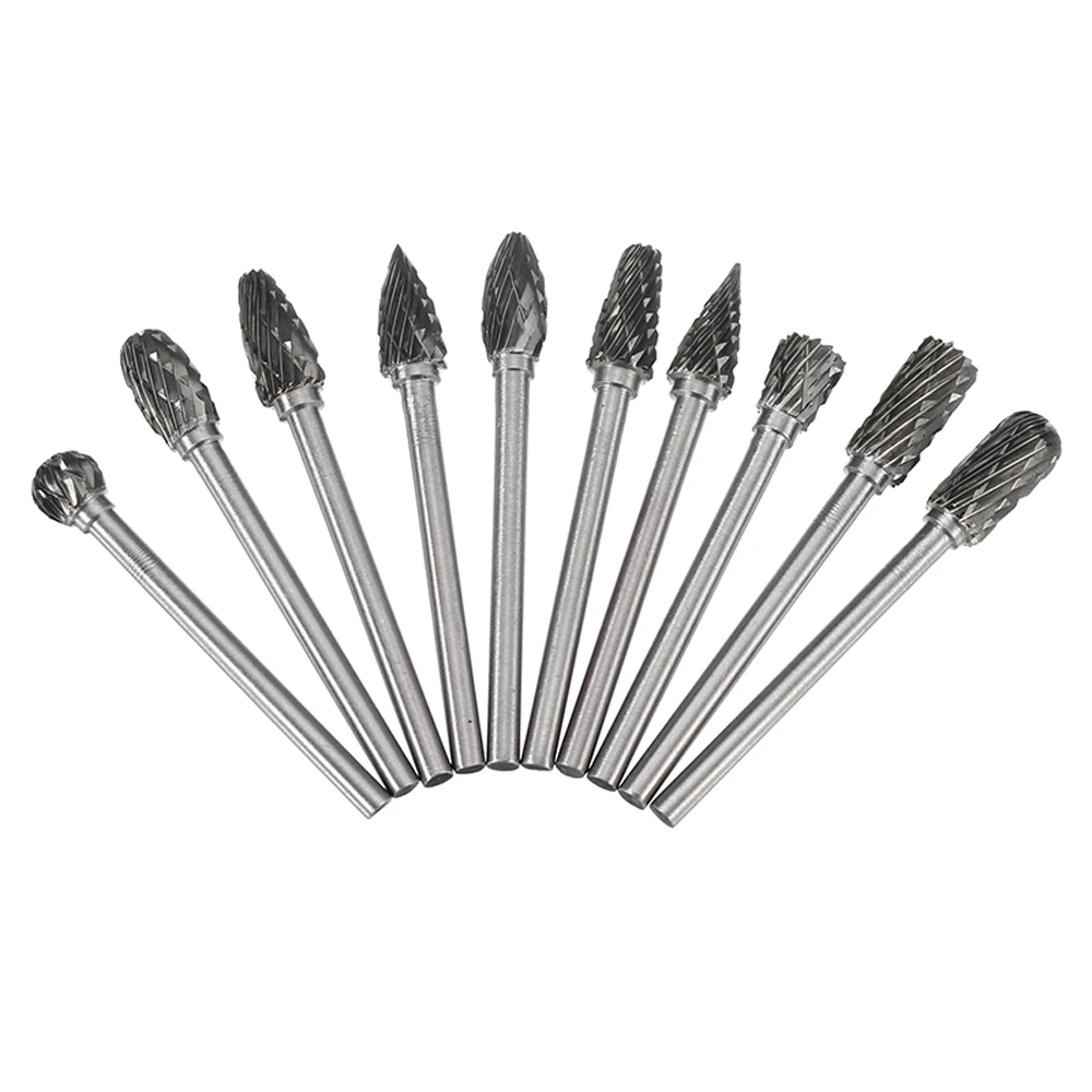 10pcs Rotary Drill Bits Set Shank Tungsten Carbide Milling Cutter