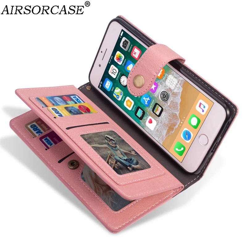 

Multifunction Card Pocket Lanyard Phone Bag Wallet Case for iPhone 7 8 Plus Cover for iPhone8 8Plus 7Plus Leather Case TPU Cover