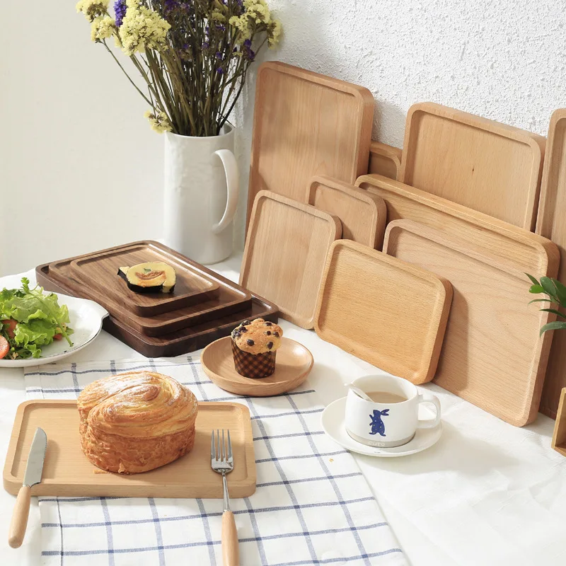 100 Natural Beech Solid Wood Food Tray Breakfast Tray Plate Serving