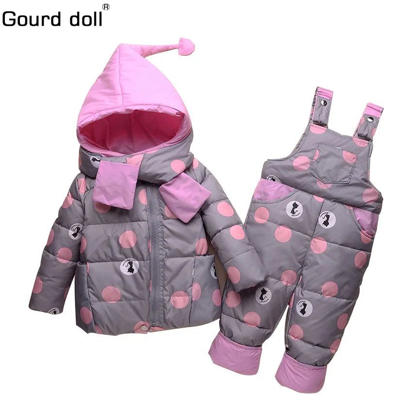 

2-4T New Baby Girl down clothing set Kids Outerwear & Coats Winter Cartoon Lovely Warm snowsuits Children Hooded Thick Outerwear