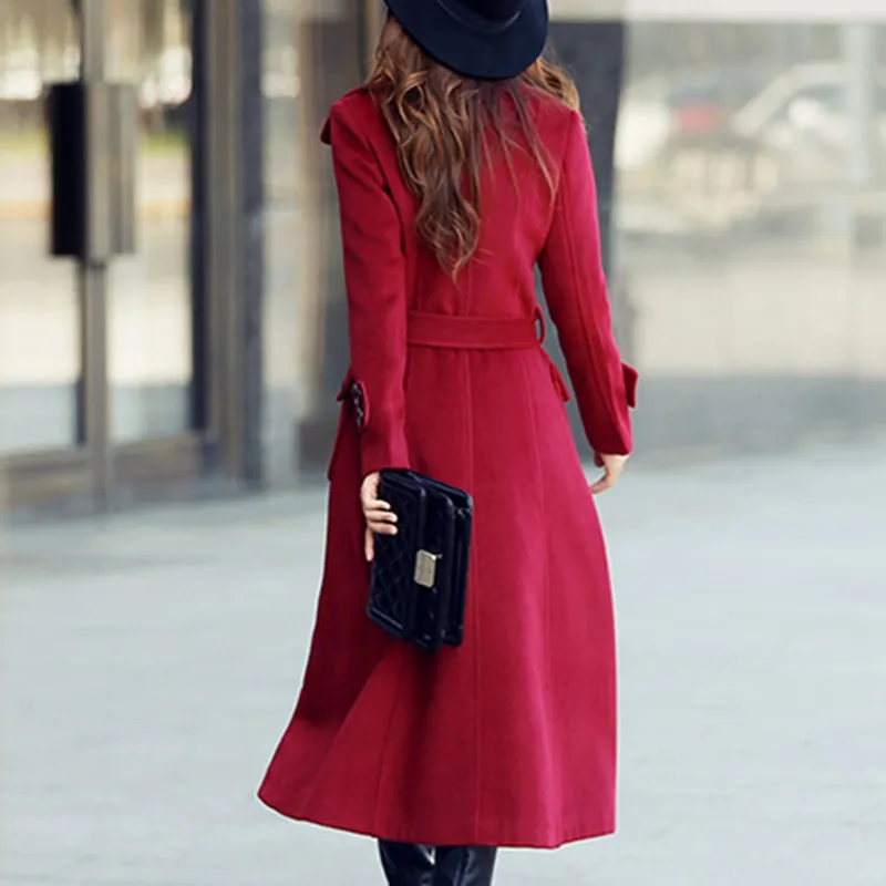 Двубортное толстое теплое шерстяное пальто для женщин, зимнее утепленное женское тонкое длинное кашемировое шерстяное пальто с поясом wq2297