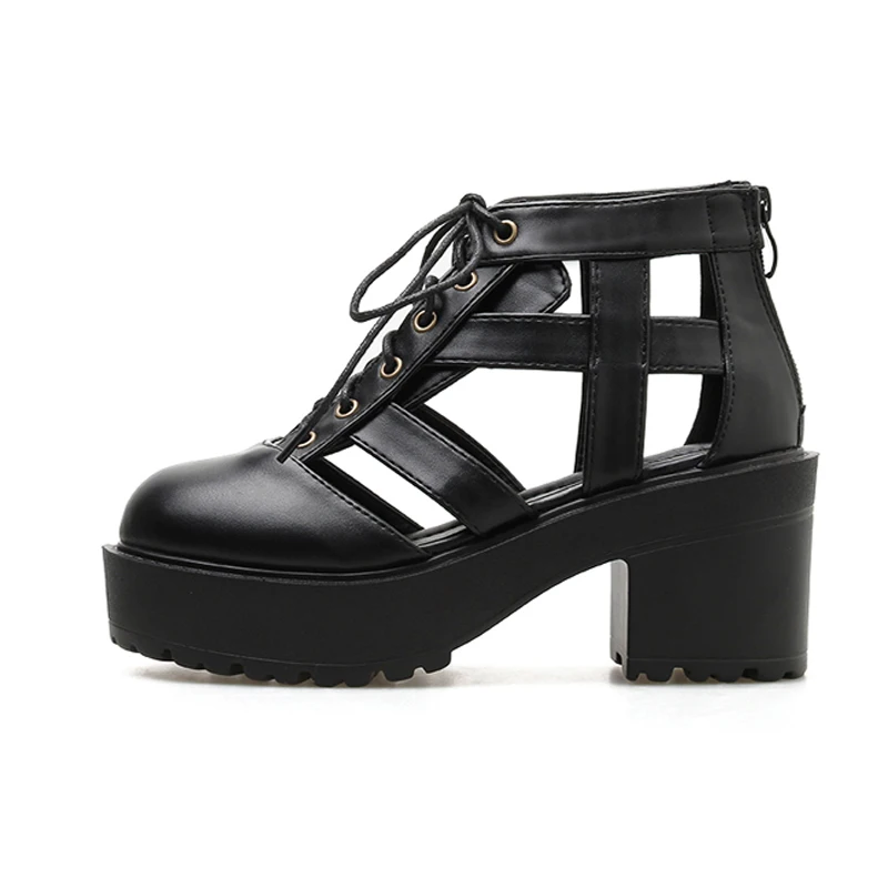 

Women High Heels Casual Platform Sandals Black Lace Up Sandals Fashion Closed Toe Sandals Punk Shoes Summer Gladiator Sandals
