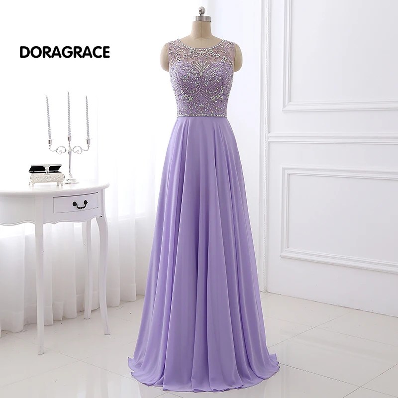 

DORAGRACE Real Photos Romantic Beaded Chiffon Floor-Length Designer Prom Gowns Long Evening Dresses DGE063