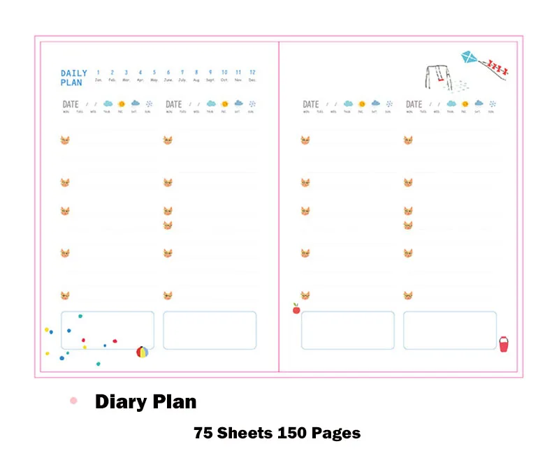 Kawaii 365 дней записная книжка повесток B6 дневник ежемесячный недельный планировщик Органайзер 32k бумажные записные книжки и журналы DIY / книги