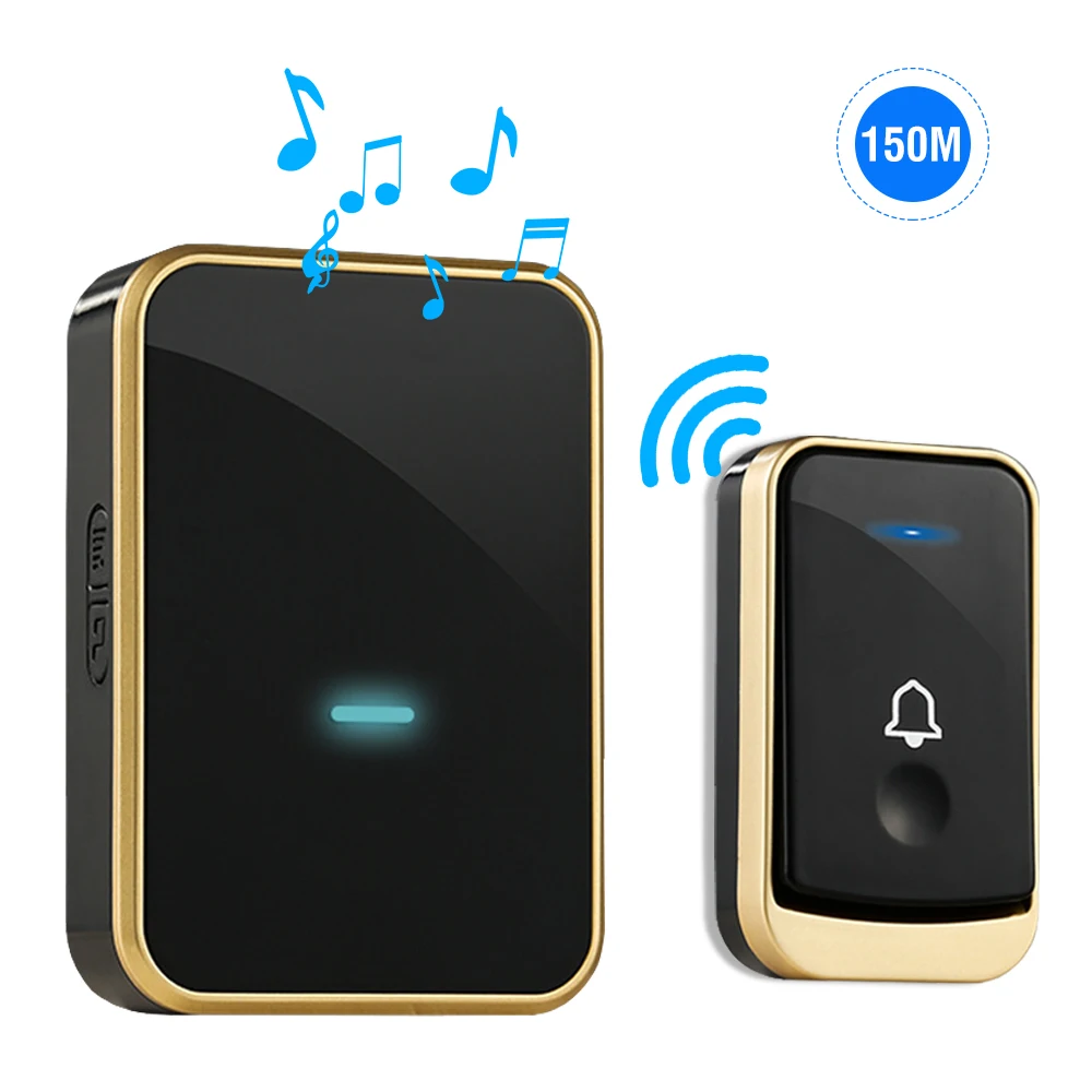 

Smart Wireless Doorbell Waterproof Battery Button Transmitter 45 Ringtone 4 Volume Doorbell Receiver AC 85-260V EU US UK AU Plug