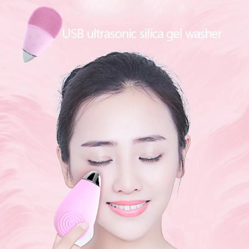 

2 in 1 Waterproof USB Ultrasonic Vibration Silicone Facial Cleaner Face Cleanser Mini Electric Massage Brush Washing Device Tool
