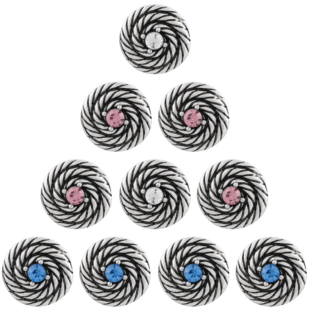 

10pcs/lot spiral Snap Jewelry Rhinestone Metal Snap Button press buttons For 18mm Snap Bracelets for Women