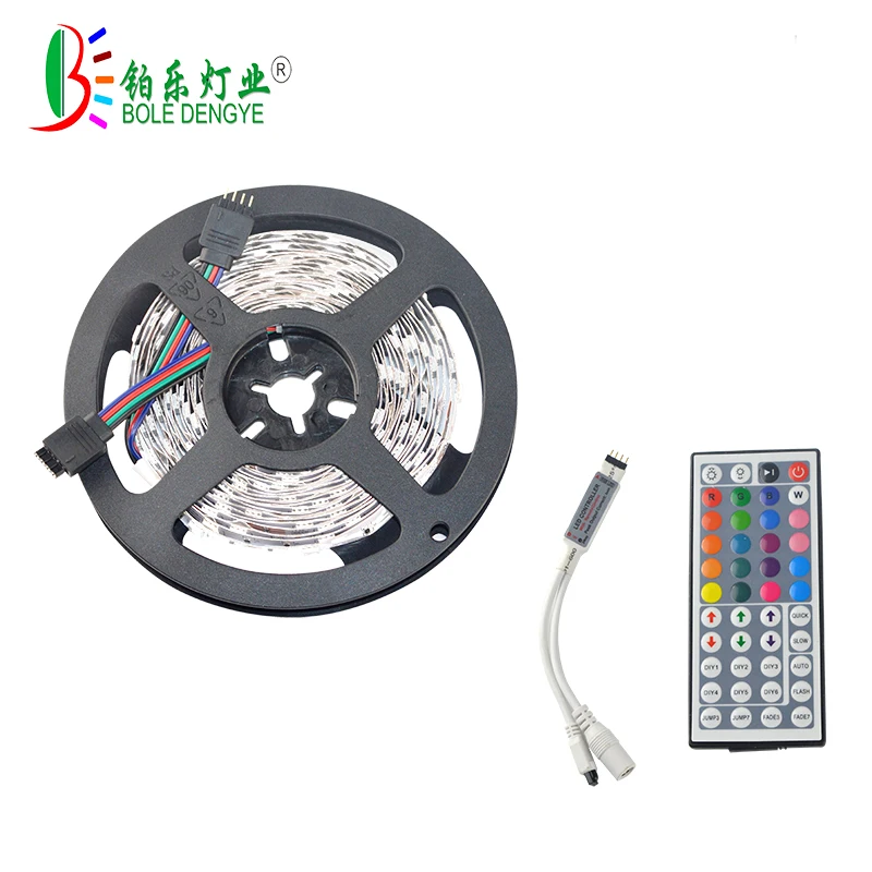 buy BOLE DENGYE 5M 5050RGB Neon ribbon Tape Non Waterproof 10M 15M 12V led strip light 44 key Remote rgb Controller for living roon