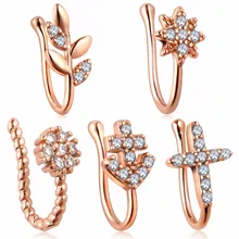 Кристалл без пирсинга нос клип Shellhard Серебряный лист цвета розовое золото звезда цветок нос кольцо для женщин мужчин пирсинг ювелирные изделия для тела