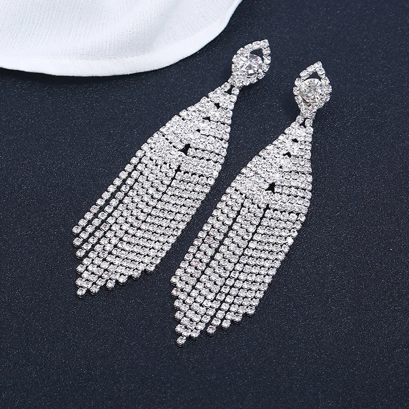 1 pairs Luxury Shining Crystal Diamante Long Tassel Earrings Drop Dangle Big Earrings