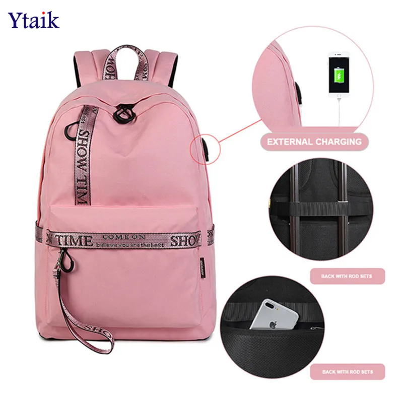 

YTAIK Canvas Women's Backpack USB Charging Anti Theft Backpack Casual Travel Shoulder Bags for Female Waterproof School backpack