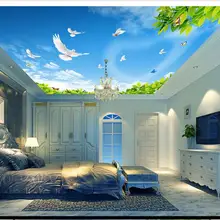 Пользовательские фото обои 3d потолочные фрески обои голубое небо зеленый голубь потолок крыша фон Настенная роспись красота украшение дома