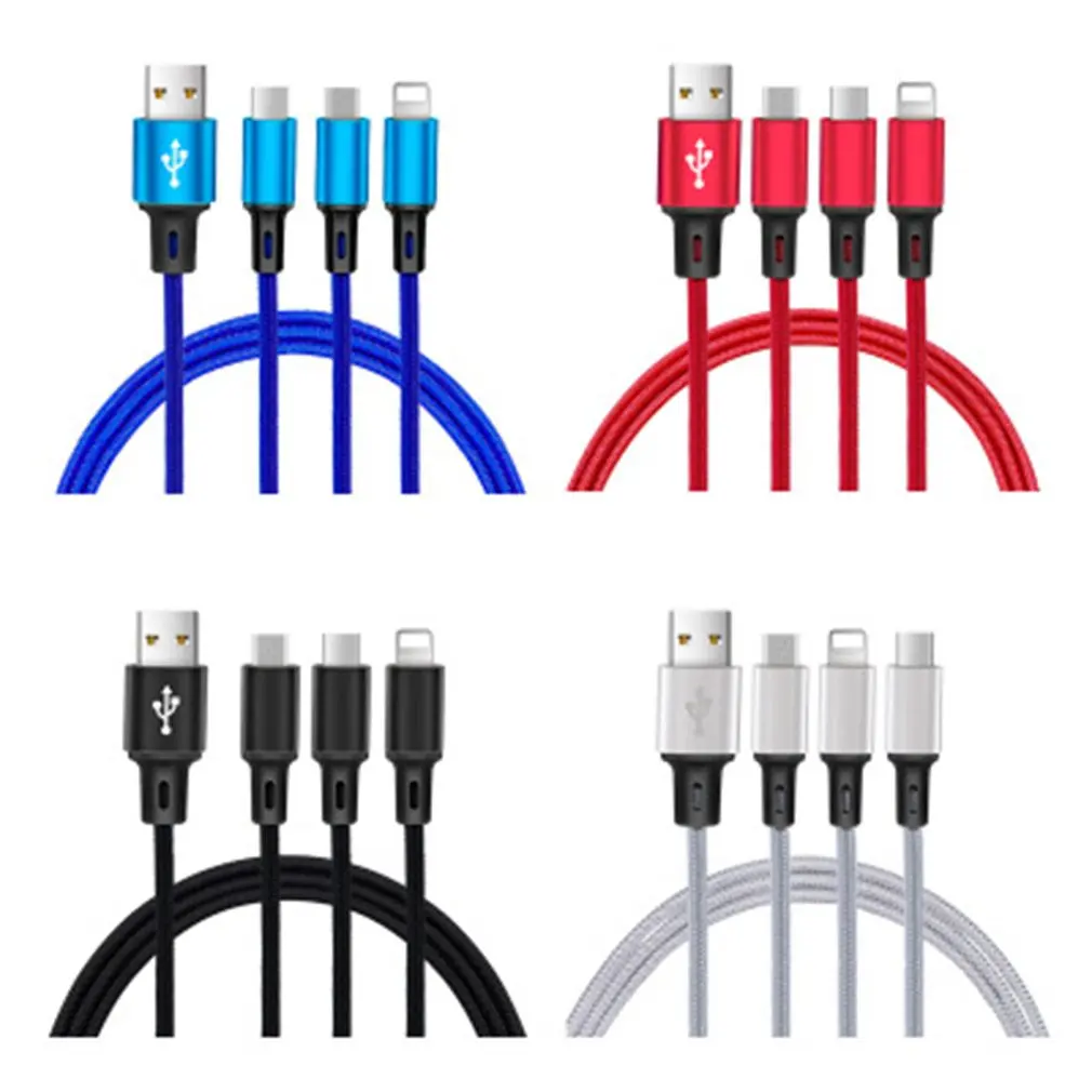 

USB one for three mobile phone charging line braided alloy type-c Android iphone three in one for Apple data cable