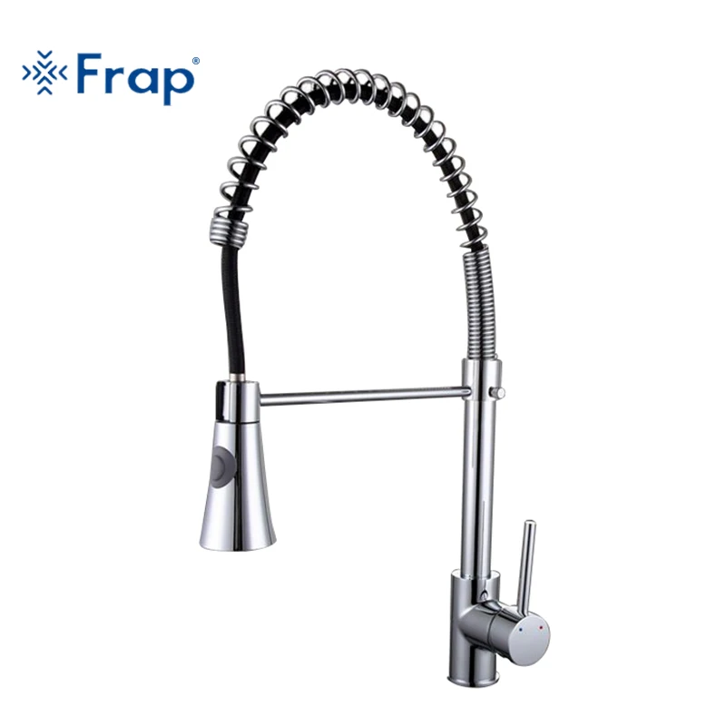 

Frap Spring Fixed Swivel Spout Single Handle Tap Pull out Spray Sink Chrome With Push Button Pull Down Kitchen Faucets F4452