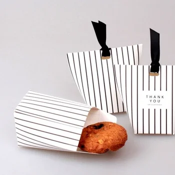 

10pcs simple Striped black print Paper Box Cookie Candy little Gift Packaging Christmas Wedding Favors Gifts Decoration