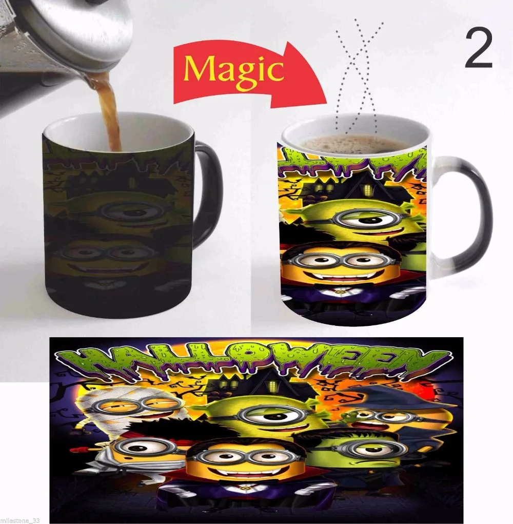 Funny Minions Halloween Kids mugs coffee mug Heat Sensitive transforming cup cold hot heat changing color magic tea cups | Дом и сад