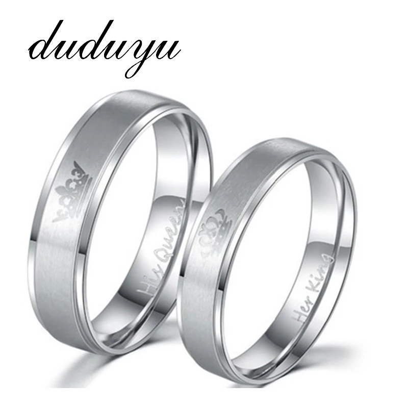 cheap 2019 New Fashion Titanium Steel Ring Her King His Queen Wedding Engagement Frosted Rings for Men Women Gift Hot Sale