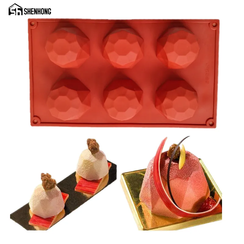 

SHENHONG Diamond Shaped Art Mousse Chocolate 3D Mold Silicone Cake Mould Bakeware Dessert Moule Baking Pastry 6 Holes Pan