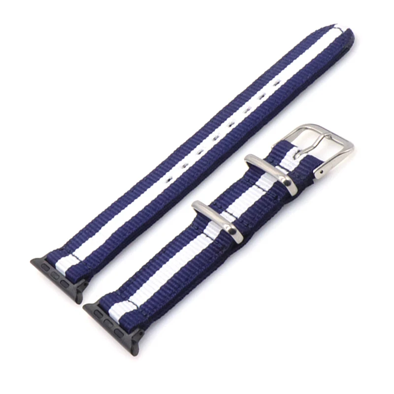 Нейлоновый ремешок Nato для часов iWatch 4 3 2 1 для Apple Watch 38 мм 40 мм ремешок 42 мм 44 мм Радужный браслет на запястье - Цвет ремешка: blue white blue