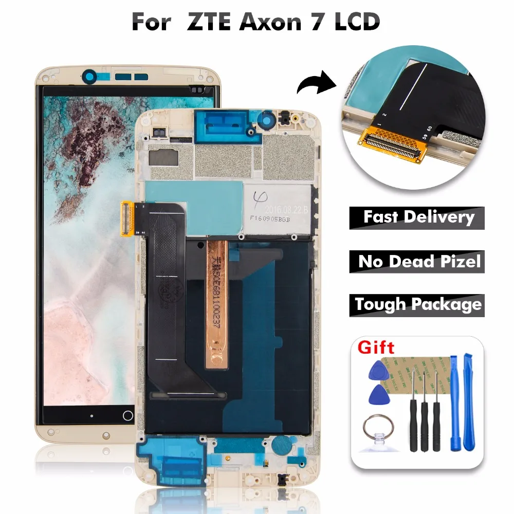 

For ZTE Axon 7 A2017 A2017U A2017G LCD Display Digitizer Touch Panel Screen Assembly + Frame Free Tools