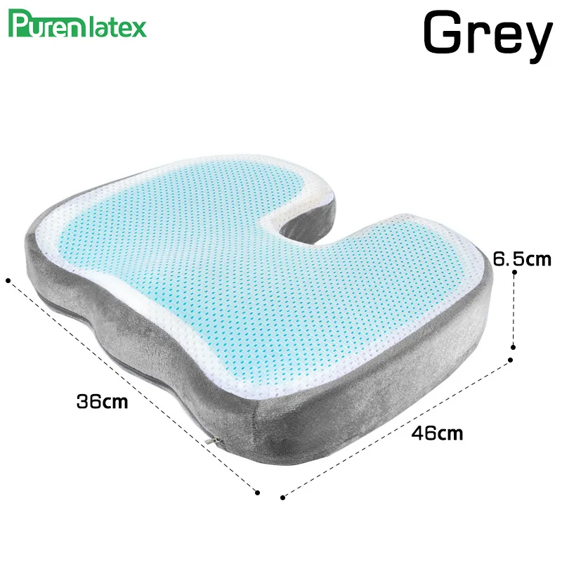 PurenLatex 46*36 U Shape Silicone Gel Cushion Memory Foam Pillow Coccyx Protect Slow Rebound Summer Cool Chair Cushion Seat Mat 