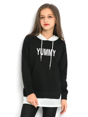 Новые толстовки с капюшоном для девочек черно-белый Детский свитер г. Детские куртки осень-зима для подростков 6, 8, 10, 12, 14 лет - Цвет: Black