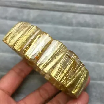 

100% Natural Brazil Gold Rutilated Titanium Quartz Crystal Woman Man 20x10mm Bead Wealthy Stone Rectangle Beads Bracelet Bangle