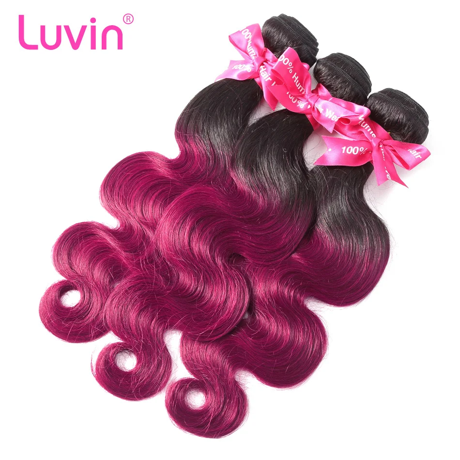 

Luvin Ombre Hair Brazilian Hair Body Wave 100% Remy Human Hair Weave Bundles Color T1B/Burgundy 99J Red Free Shipping